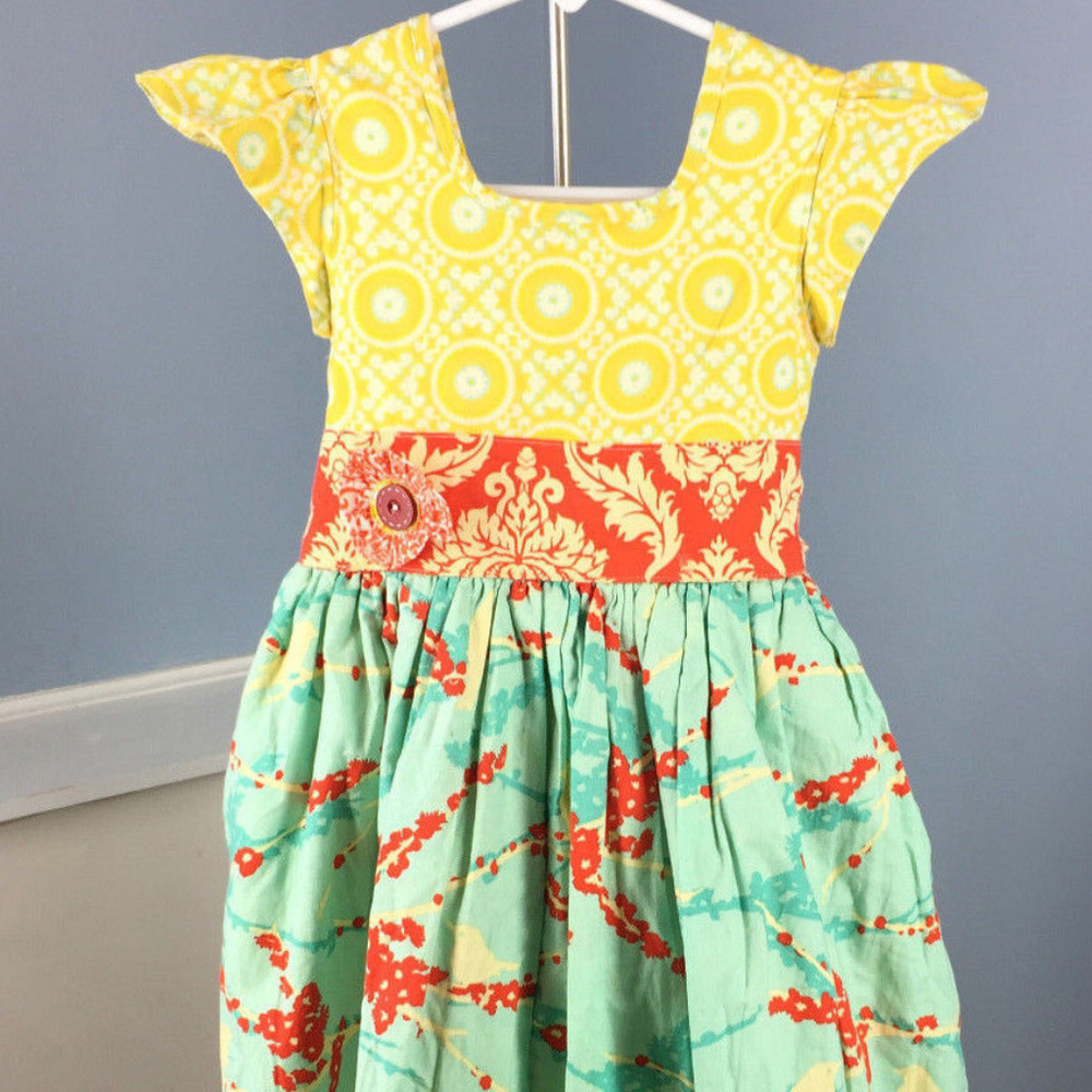 Hopscotch designs 6 Yellow Aqua Orange Bird dress